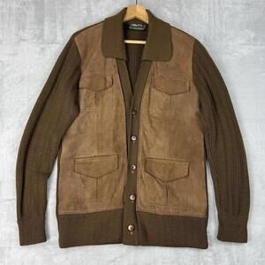 Vintage Philps International Suede Leather Wool Cardigan Jacket Men England Made